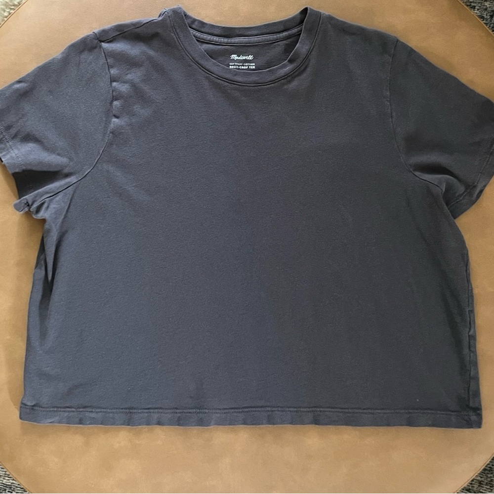 Madewell Women’s Softfade Cotton Boxy-Crop Tee, Charcoal, Size M